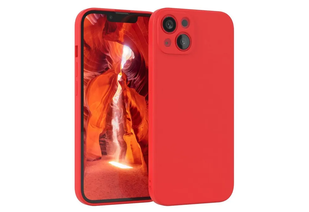 EAZY CASE Handyhülle für Apple iPhone 13 Hülle Silikon 6,1 Zoll, Silikon Schutzhülle mit Kameraschutz stoßfest handycover elastisch Rot