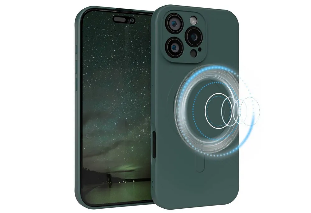 EAZY CASE Handyhülle für Apple iPhone 16 Pro Max Hülle Silikon 6,9 Zoll, MagSafe Case Silikon kratzfestes Bumper Cover Qi-Charging Dunkelgrün
