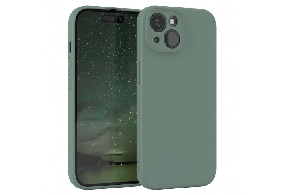 EAZY CASE Handyhülle für Apple iPhone 15 Hülle Silikon 6,1 Zoll, Schutzhülle mit Kameraschutz stoßfest telefonhülle Matt Dunkelgrün