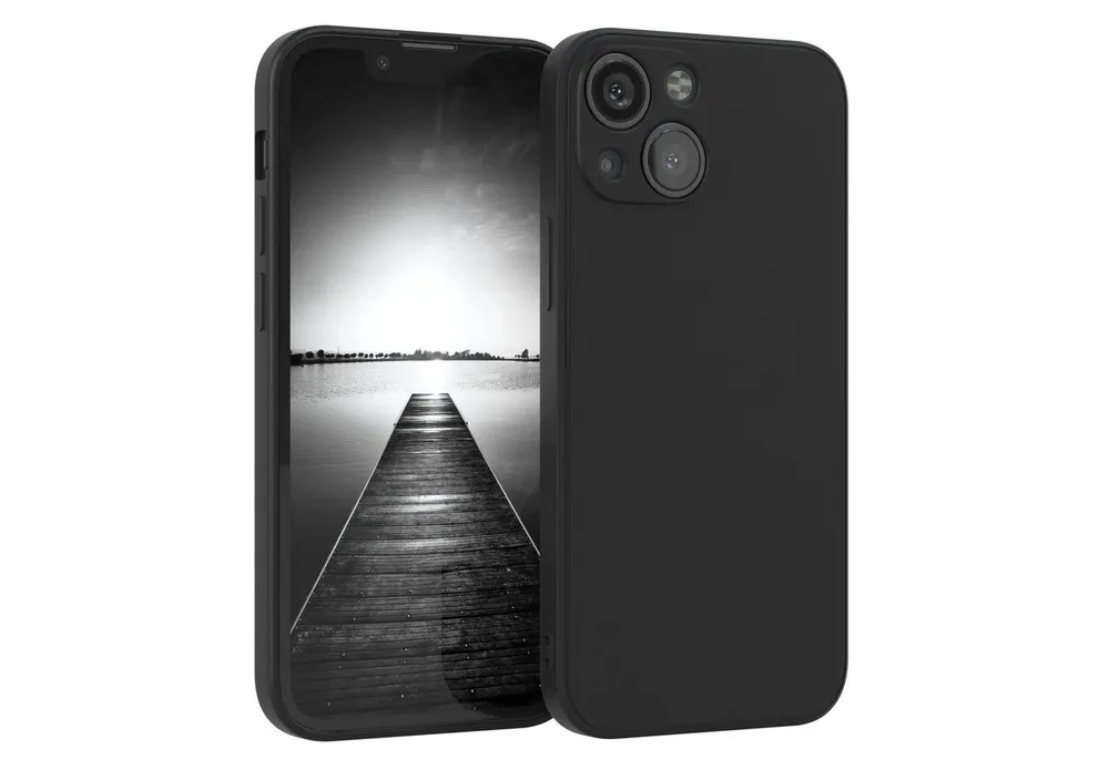 EAZY CASE Handyhülle für Apple iPhone 13 Mini Hülle Silikon 5,4 Zoll, Silikon Schutzhülle mit Kameraschutz kratzfest Back Cover Etui Schwarz