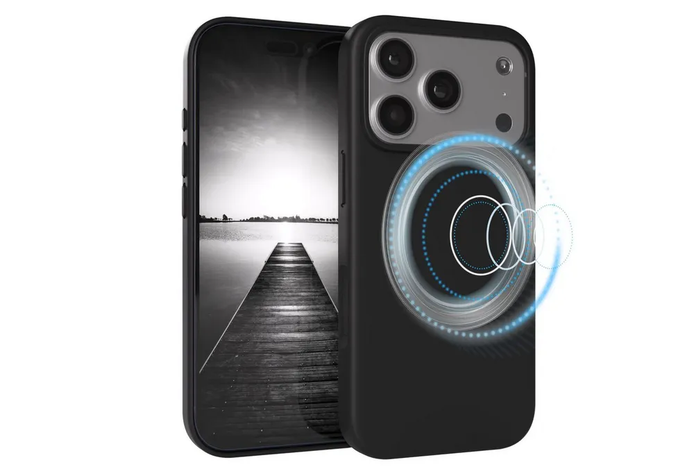 EAZY CASE Handyhülle für Apple iPhone 17 Pro Hülle Silikon 6,3 Zoll, Cover kompatibel mit Qi Magsafe Bumper Silicon Case kratzfest Schwarz