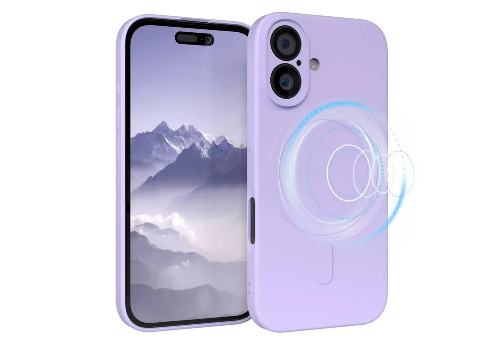 EAZY CASE Handyhülle für Apple iPhone 16 Hülle Silikon 6,1 Zoll, MagSafe Soft-Silikonhülle kabelloses Laden matte Oberfläche Blau Lila