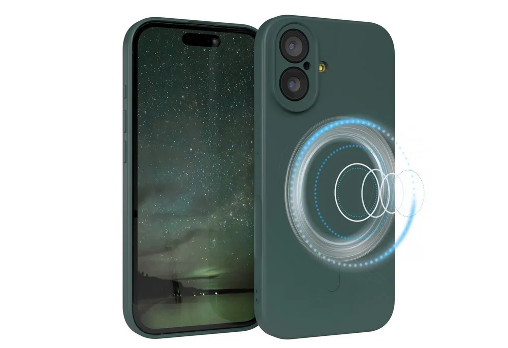 EAZY CASE Handyhülle für Apple iPhone 17 Hülle Silikon 6,3 Zoll, MagSafe Case Silikon kratzfestes Bumper Cover Qi-Charging Dunkelgrün