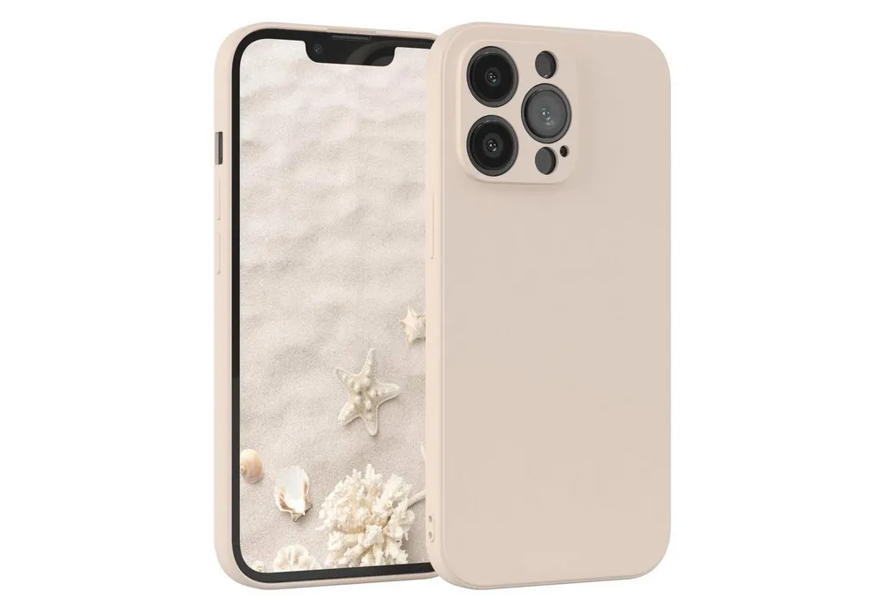 EAZY CASE Handyhülle für Apple iPhone 13 Pro Hülle Silikon 6,1 Zoll, Bumper Case Matt Slimcover Silikonschutzhülle elastisch Taupe / Beige