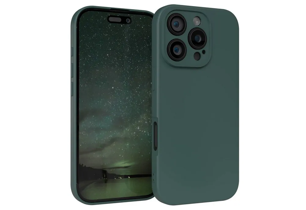 EAZY CASE Handyhülle für Apple iPhone 16 Pro Hülle Silikon 6,3 Zoll, Silikon Schutzhülle mit Kameraschutz kratzfestes Bumper Nachtgrün