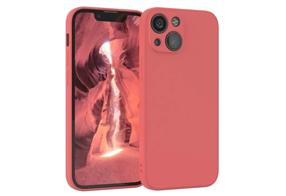 EAZY CASE Handyhülle für Apple iPhone 13 Mini Hülle Silikon 5,4 Zoll, Schutzhülle mit Kameraschutz stoßfest telefonhülle Matt Rot / Hellrot