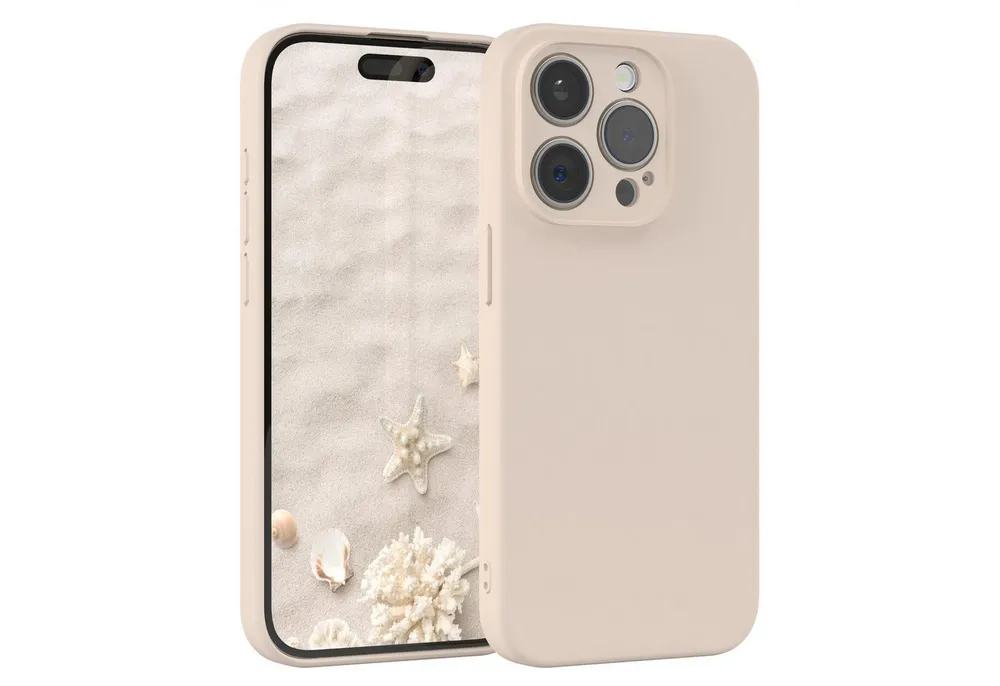 EAZY CASE Handyhülle für Apple iPhone 15 Pro Hülle Silikon 6,1 Zoll, Bumper Case Matt Slimcover Silikonschutzhülle elastisch Taupe / Beige