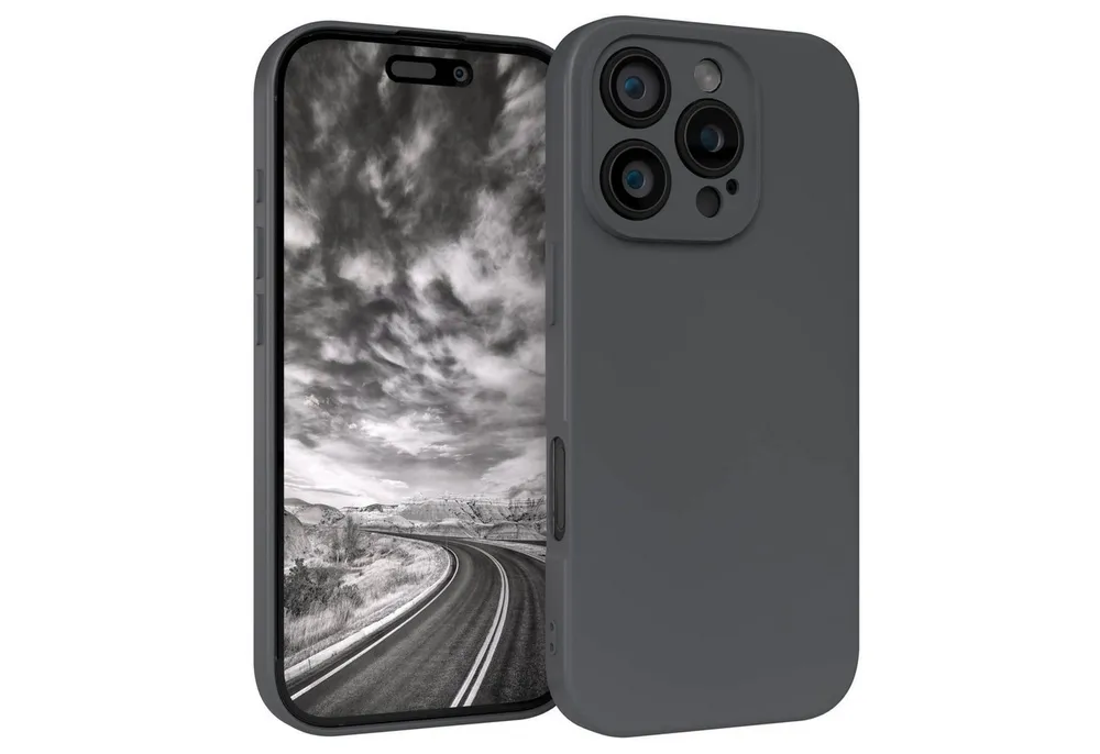 EAZY CASE Handyhülle für Apple iPhone 16 Pro Hülle Silikon 6,3 Zoll, Hülle mit Kameraschutz Handycase Soft Smart Slimcover matt Dunkelgrau