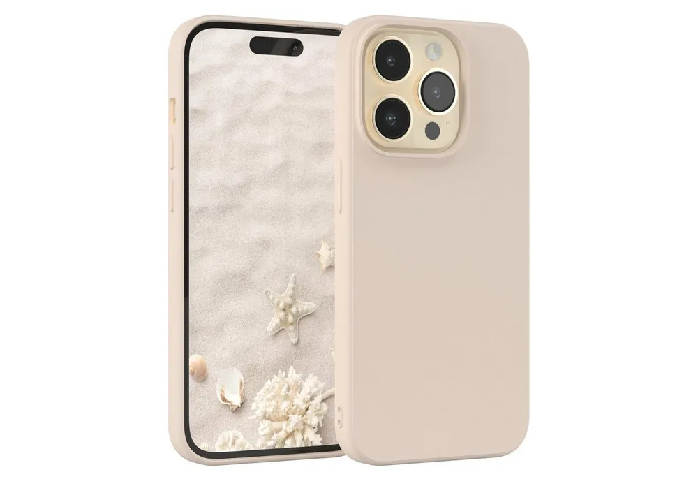 EAZY CASE Handyhülle für Apple iPhone 14 Pro Hülle Silikon 6,1 Zoll, Bumper Case Matt Slimcover Silikonschutzhülle elastisch Taupe / Beige