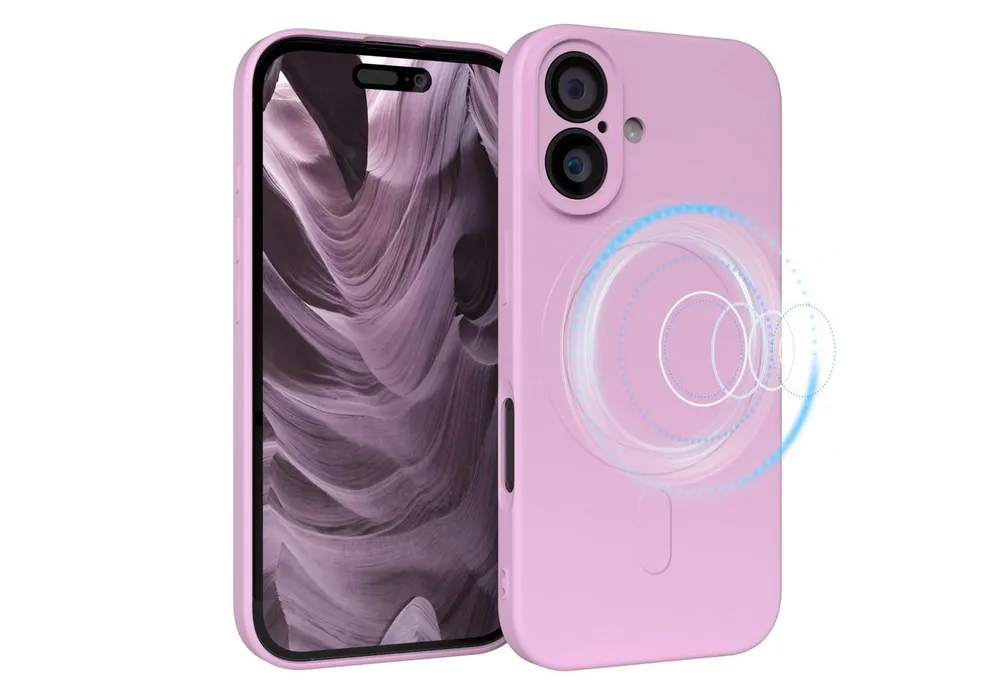 EAZY CASE Handyhülle für Apple iPhone 16 Hülle Silikon 6,1 Zoll, MagSafe Slimcover Kameraschutz Qi-Charging Softcover weich Flieder