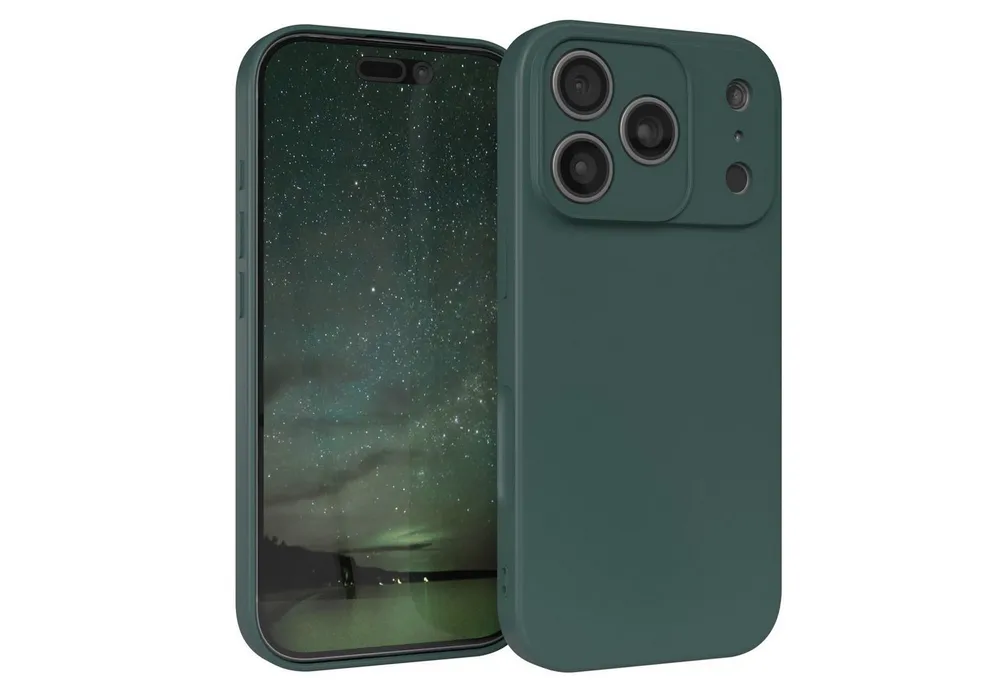 EAZY CASE Handyhülle für Apple iPhone 17 Pro Hülle Silikon 6,3 Zoll, Silikon Schutzhülle mit Kameraschutz kratzfestes Bumper Nachtgrün