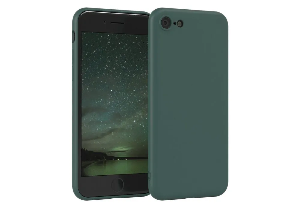 EAZY CASE Handyhülle für Apple iPhone SE 2022/2020 iPhone 8/7 Hülle Silikon 4,7 Zoll, Silikon Schutzhülle mit Kameraschutz kratzfest bumper Grün / Nachtgrün
