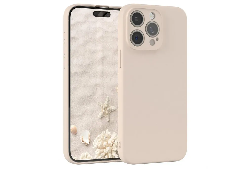 EAZY CASE Handyhülle für Apple iPhone 15 Pro Max Hülle Silikon 6,7 Zoll, Bumper Case Matt Slimcover Silikonschutzhülle elastisch Taupe / Beige