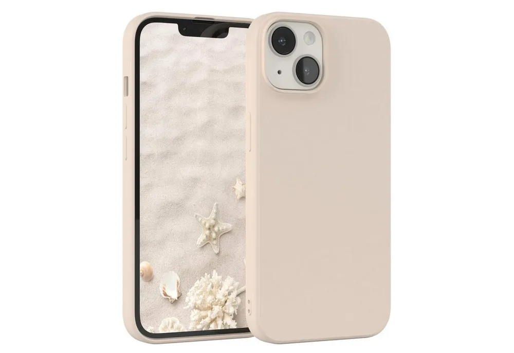 EAZY CASE Handyhülle für Apple iPhone 14 Hülle Silikon 6,1 Zoll, Bumper Case Matt Slimcover Silikonschutzhülle elastisch Taupe / Beige
