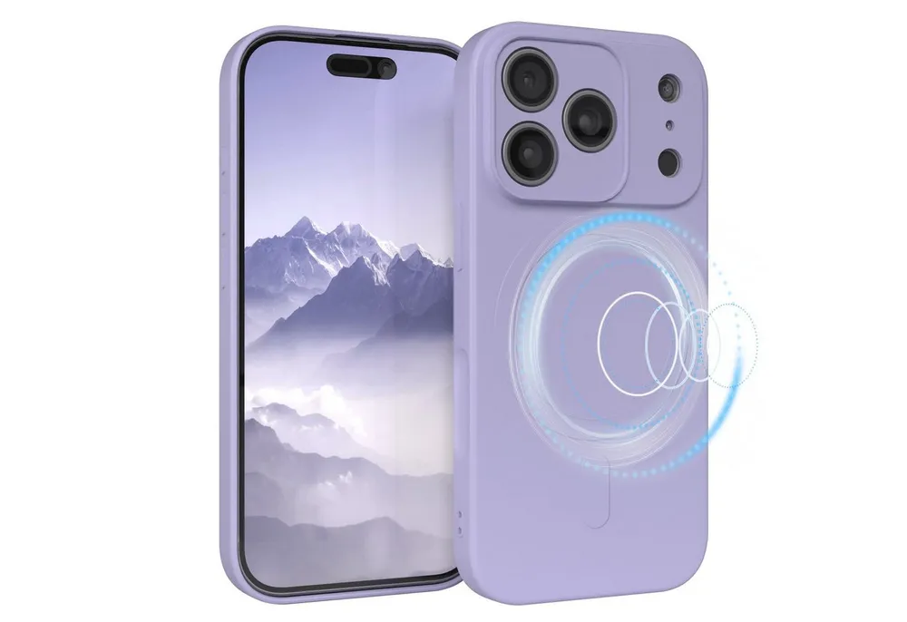 EAZY CASE Handyhülle für Apple iPhone 17 Pro Hülle Silikon 6,3 Zoll, MagSafe Soft-Silikonhülle kabelloses Laden matte Oberfläche Blau Lila