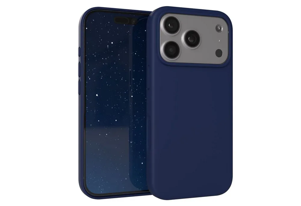 EAZY CASE Handyhülle für Apple iPhone 17 Pro Hülle Silikon 6,3 Zoll, Handy Softcase Hülle Silikon mit Displayschutz Case Blau / Nachtblau