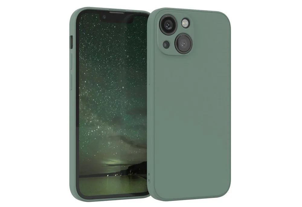 EAZY CASE Handyhülle für Apple iPhone 13 Mini Hülle Silikon 5,4 Zoll, Schutzhülle mit Kameraschutz stoßfest telefonhülle Matt Dunkelgrün