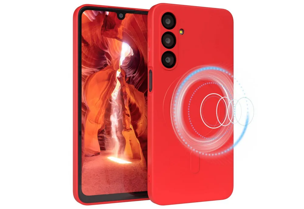 EAZY CASE Handyhülle für Samsung Galaxy A16 Hülle Silikon 6,7 Zoll, MagSafe Handycover Silikon Softcase matt stoßfest Kamera-Bumper Rot