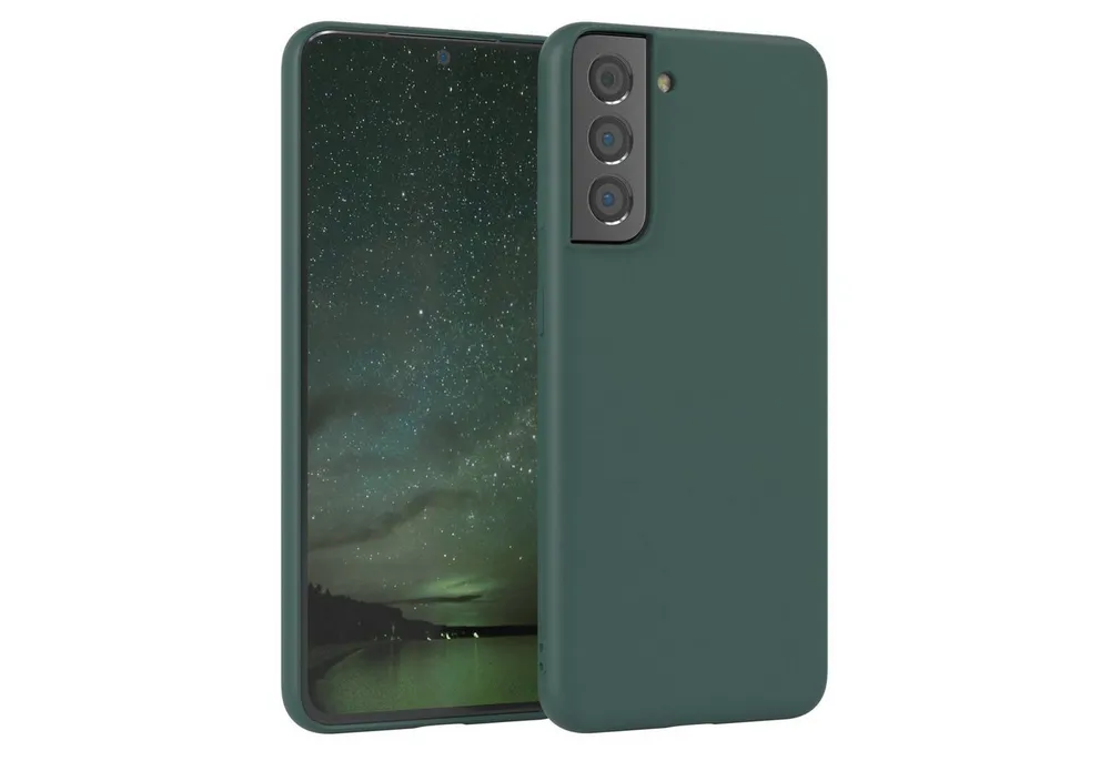EAZY CASE Handyhülle für Samsung Galaxy S21 5G Hülle Silikon 6,2 Zoll, Silikon Schutzhülle mit Kameraschutz kratzfest bumper Grün / Nachtgrün