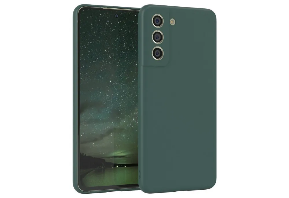 EAZY CASE Handyhülle für Samsung Galaxy S21 FE 5G Hülle Silikon 6,41 Zoll, Silikon Schutzhülle mit Kameraschutz kratzfest bumper Grün / Nachtgrün