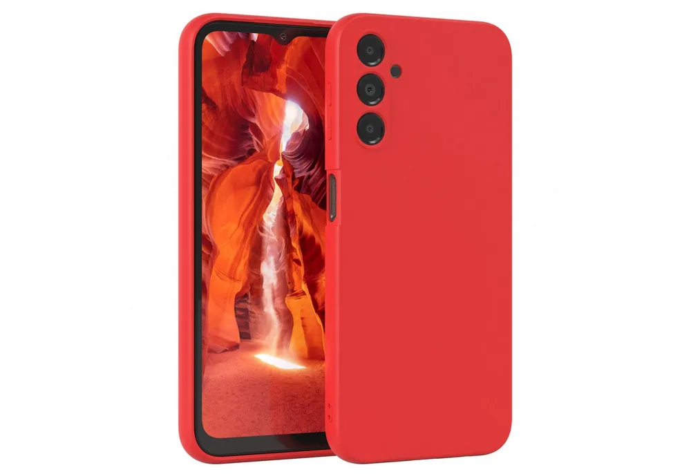EAZY CASE Handyhülle für Samsung Galaxy A14 5G Hülle Silikon 6,6 Zoll, Silikon Schutzhülle mit Kameraschutz stoßfest Handycover elastisch Rot