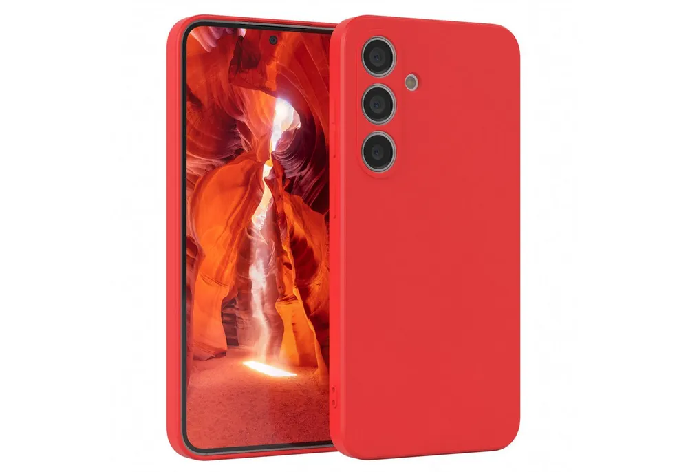 EAZY CASE Handyhülle für Samsung Galaxy S24 Hülle Silikon 6,2 Zoll, Silikon Schutzhülle mit Kameraschutz stoßfest Handycover elastisch Rot