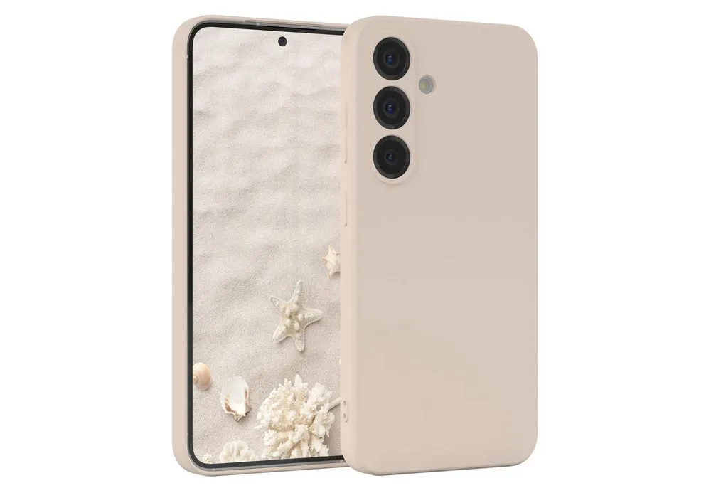 EAZY CASE Handyhülle für Samsung Galaxy S25 Hülle Silikon 6,2 Zoll, Bumper Case Matt Slimcover Silikonschutzhülle elastisch Taupe / Beige