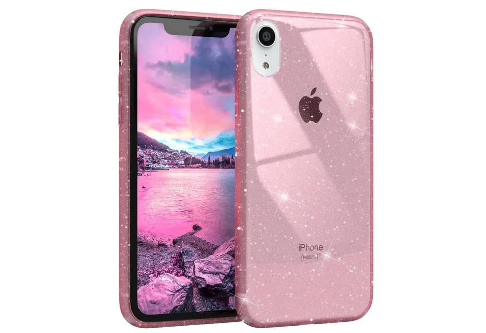EAZY CASE Handyhülle Glitter Case für Apple iPhone XR 6,1 Zoll, Phone Case Silikonhülle kratzfest Girly Slimcover Handy Tasche Pink