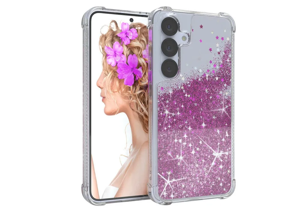 EAZY CASE Handyhülle Liquid Glittery Case für Samsung Galaxy S25 6,2 Zoll, Bumper Case Back Cover Glitter Glossy Handyhülle Etui Violett Lila