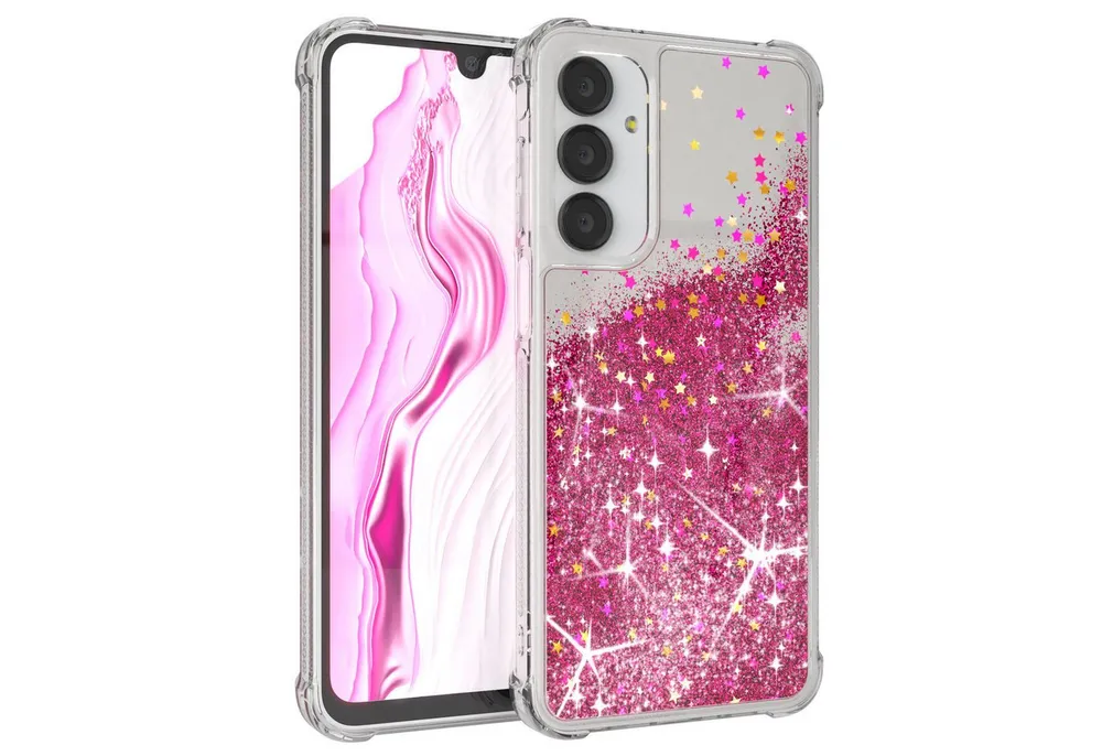 EAZY CASE Handyhülle Liquid Glittery Case für Samsung Galaxy A16 5G 6,7 Zoll, Glitzerhülle Shiny Slimcover stoßfest Durchsichtig Bumper Case Pink