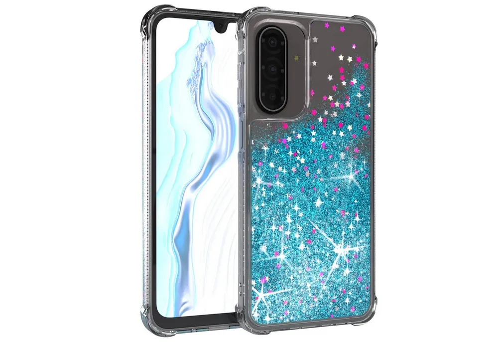EAZY CASE Handyhülle Liquid Glittery Case für Samsung Galaxy A17 6,7 Zoll, Gloss Slimcover Girly Backcover Bling Phone Case kratzfeste Cover Blau