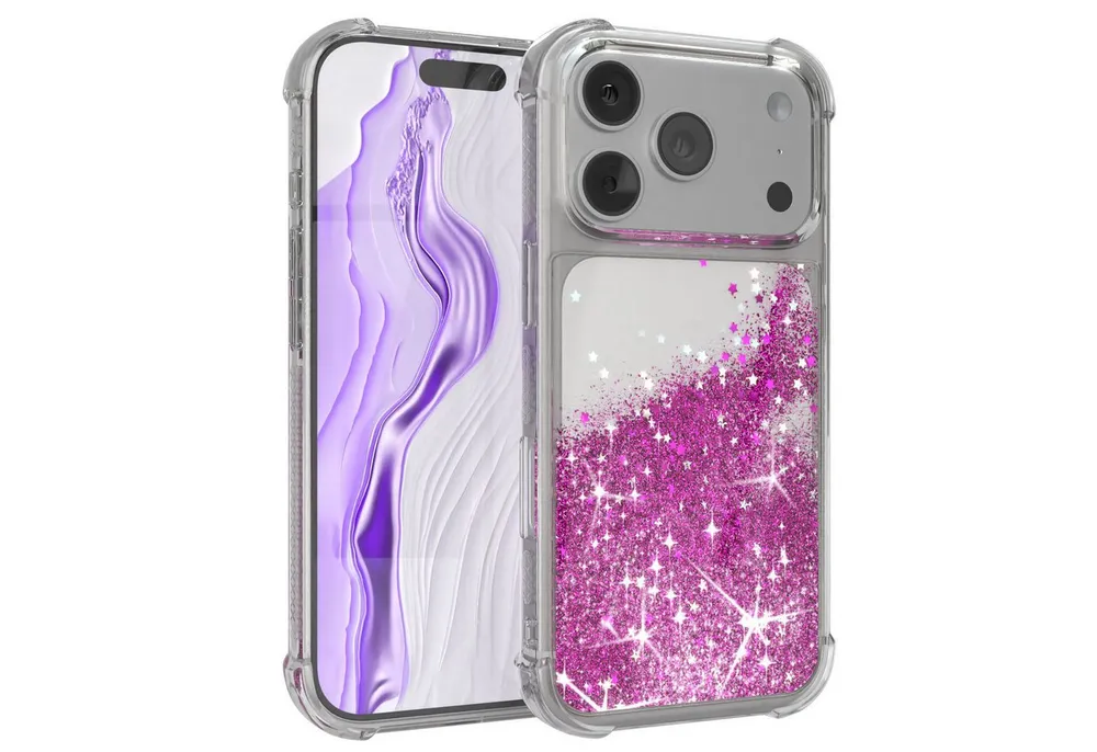 EAZY CASE Handyhülle Liquid Glittery Case für Apple iPhone 17 Pro 6,3 Zoll, Bumper Case Back Cover Glitter Glossy Handyhülle Etui Violett Lila