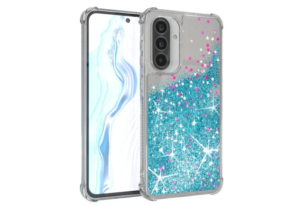 EAZY CASE Handyhülle Liquid Glittery Case für Samsung Galaxy A56 5G 6,7 Zoll, Gloss Slimcover Girly Backcover Bling Phone Case kratzfeste Cover Blau