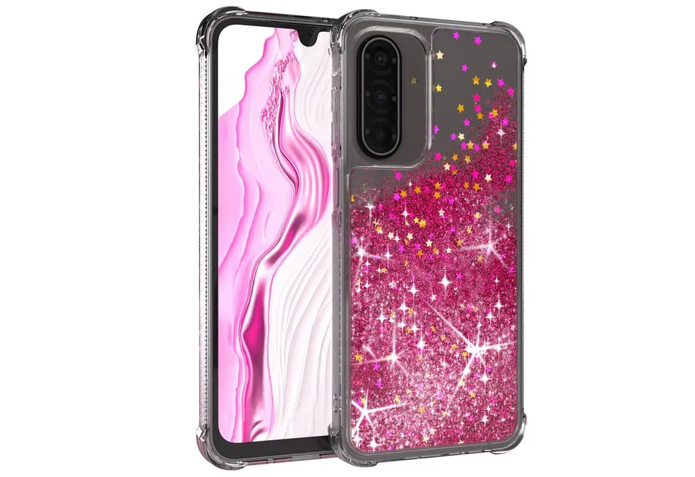 EAZY CASE Handyhülle Liquid Glittery Case für Samsung Galaxy A17 6,7 Zoll, Glitzerhülle Shiny Slimcover stoßfest Durchsichtig Bumper Case Pink