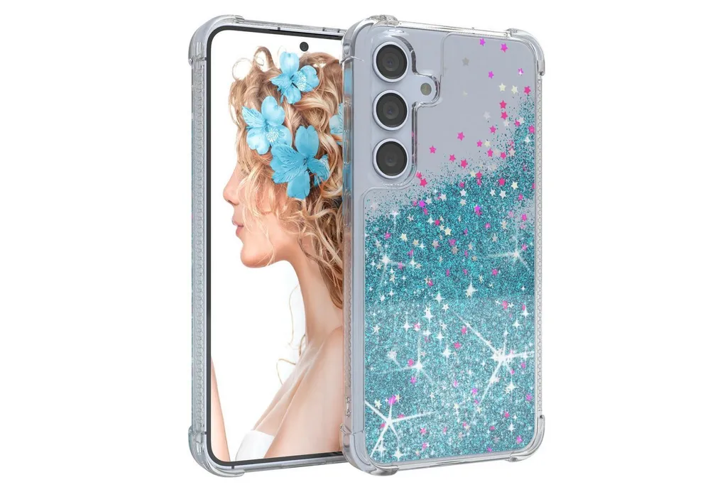 EAZY CASE Handyhülle Liquid Glittery Case für Samsung Galaxy S24 6,2 Zoll, Gloss Slimcover Girly Backcover Bling Phone Case kratzfeste Cover Blau