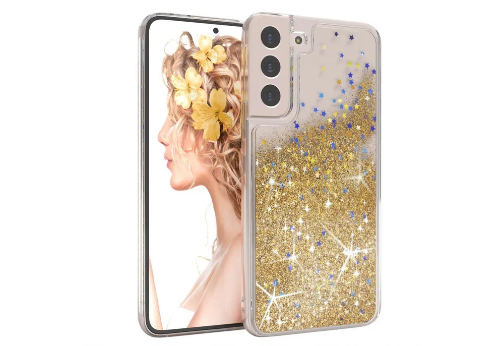 EAZY CASE Handyhülle Liquid Glittery Case für Samsung Galaxy S22 Plus 6,6 Zoll, Durchsichtig Back Case Handy Softcase Silikonhülle Glitzer Cover Gold