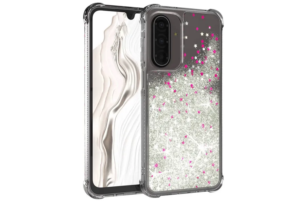 EAZY CASE Handyhülle Liquid Glittery Case für Samsung Galaxy A17 6,7 Zoll, Kratzfeste Silikonhülle stoßfestes Back Cover Phone Case Etui Silber