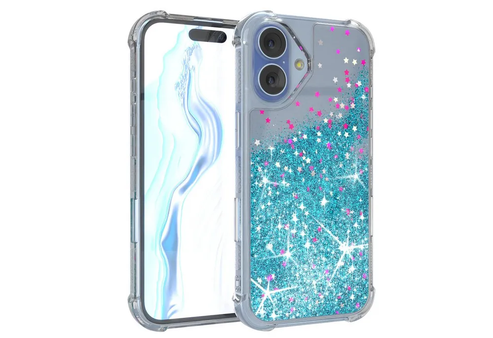 EAZY CASE Handyhülle Liquid Glittery Case für Apple iPhone 17 6,3 Zoll, Gloss Slimcover Girly Backcover Bling Phone Case kratzfeste Cover Blau