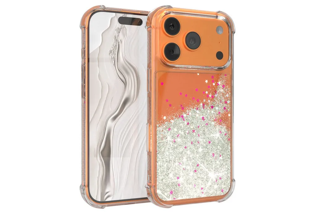 EAZY CASE Handyhülle Liquid Glittery Case für Apple iPhone 17 Pro 6,3 Zoll, Kratzfeste Silikonhülle stoßfestes Back Cover Phone Case Etui Silber