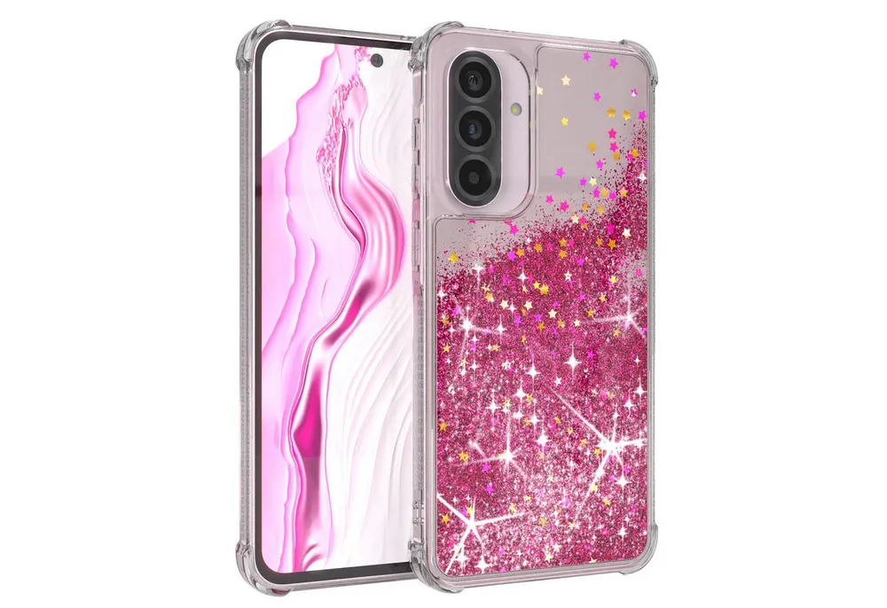 EAZY CASE Handyhülle Liquid Glittery Case für Samsung Galaxy A56 5G 6,7 Zoll, Glitzerhülle Shiny Slimcover stoßfest Durchsichtig Bumper Case Pink