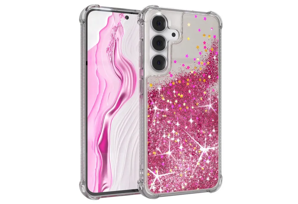 EAZY CASE Handyhülle Liquid Glittery Case für Samsung Galaxy S25 FE 6,7 Zoll, Glitzerhülle Shiny Slimcover stoßfest Durchsichtig Bumper Case Pink