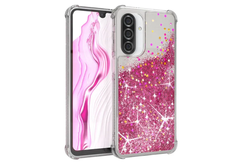 EAZY CASE Handyhülle Liquid Glittery Case für Samsung Galaxy A26 5G 6,7 Zoll, Glitzerhülle Shiny Slimcover stoßfest Durchsichtig Bumper Case Pink