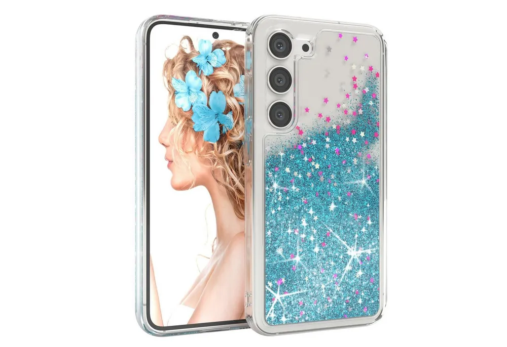 EAZY CASE Handyhülle Liquid Glittery Case für Samsung Galaxy S23 6,1 Zoll, Gloss Slimcover Girly Backcover Bling Phone Case kratzfeste Cover Blau