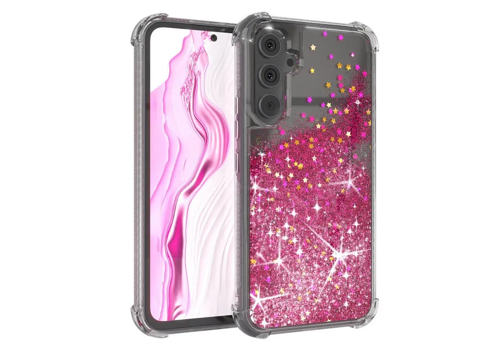 EAZY CASE Handyhülle Liquid Glittery Case für Samsung Galaxy A54 (5G) 6,4 Zoll, Glitzerhülle Shiny Slimcover stoßfest Durchsichtig Bumper Case Pink