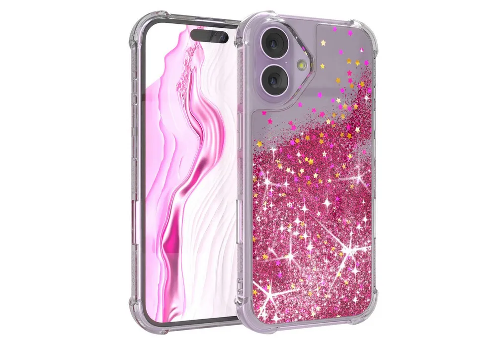 EAZY CASE Handyhülle Liquid Glittery Case für Apple iPhone 17 6,3 Zoll, Glitzerhülle Shiny Slimcover stoßfest Durchsichtig Bumper Case Pink