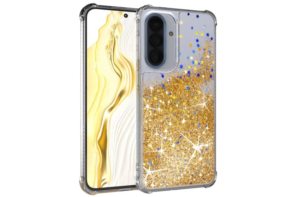EAZY CASE Handyhülle Liquid Glittery Case für Samsung Galaxy A57 6,7 Zoll, Durchsichtig Back Case Handy Softcase Silikonhülle Glitzer Cover Gold