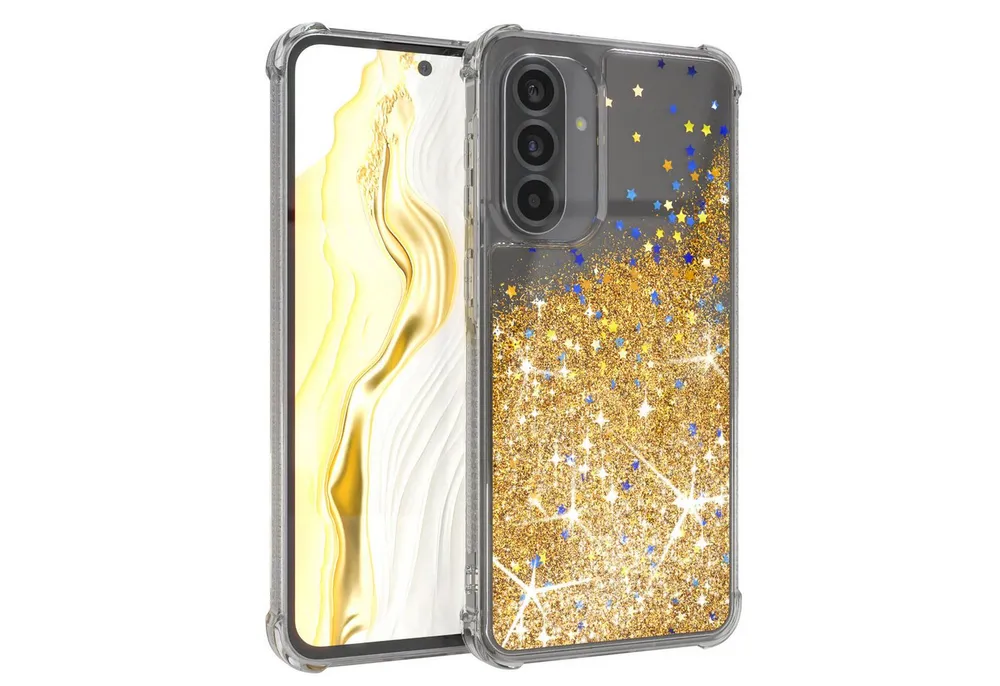 EAZY CASE Handyhülle Liquid Glittery Case für Samsung Galaxy A56 5G 6,7 Zoll, Durchsichtig Back Case Handy Softcase Silikonhülle Glitzer Cover Gold