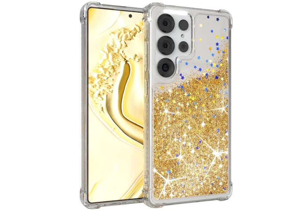EAZY CASE Handyhülle Liquid Glittery Case für Samsung Galaxy S25 Ultra 6,9 Zoll, Durchsichtig Back Case Handy Softcase Silikonhülle Glitzer Cover Gold