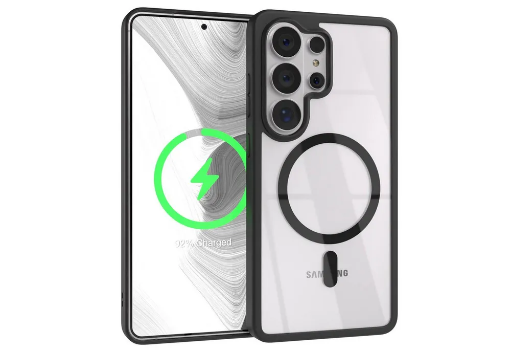 EAZY CASE Handyhülle MagSafe Hülle Transparent Samsung Galaxy S26 Ultra 6,9 Zoll, Qi Charging kompatibel, Silicon Case, Slimcover Displayschutz, Schwarz
