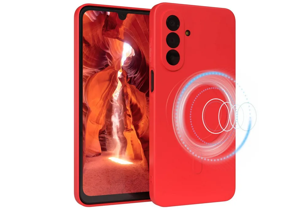 EAZY CASE Handyhülle MagSafe Silikon für Samsung Galaxy A17 6,7 Zoll, MagSafe Handycover Silikon Softcase matt stoßfest Kamera-Bumper Rot